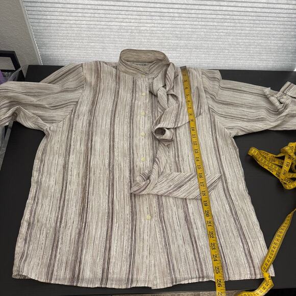 Vintage RUSS USA Brown & Cream Stripe Tie Neck Button Up Blouse Size 12 - Picture 12 of 13